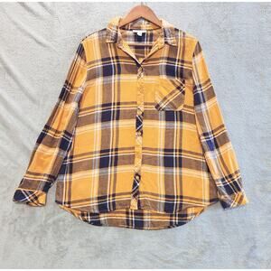 Beachlunchlounge Womens Yellow Black Plaid Button Up Shirt Size Large Western